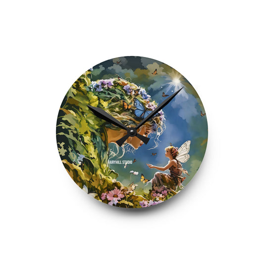 Wall Clock - Nature Fairy Offering Gifts to the Goddess of Nature - Meaningful Art