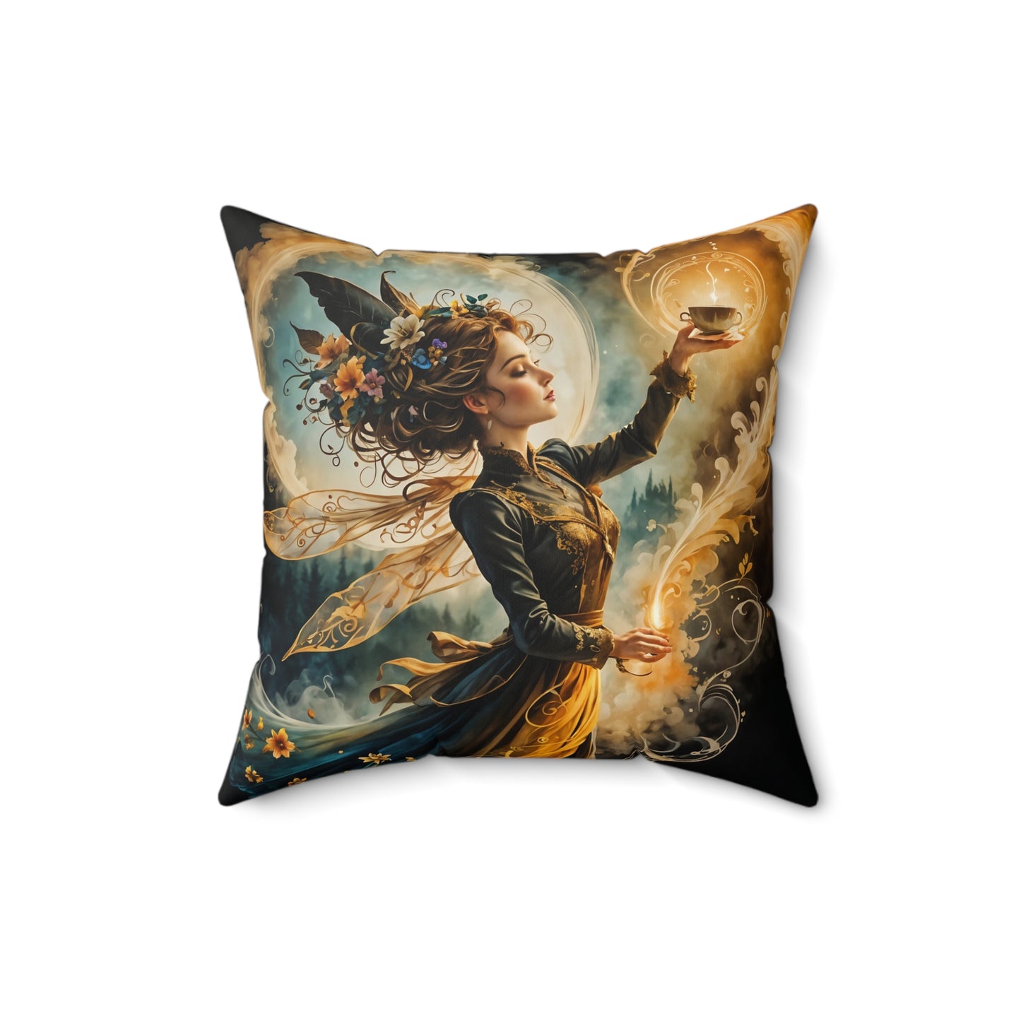 Square Pillow - Lovely Magical Fairy Holding a Candle Whimsical Art by Fairyhill Studio