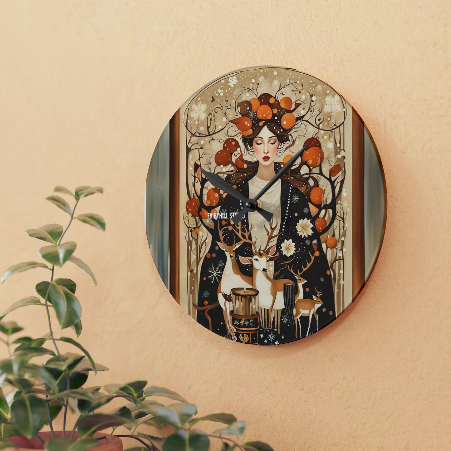 Acrylic Wall Clock -Welcoming Fall with Deers