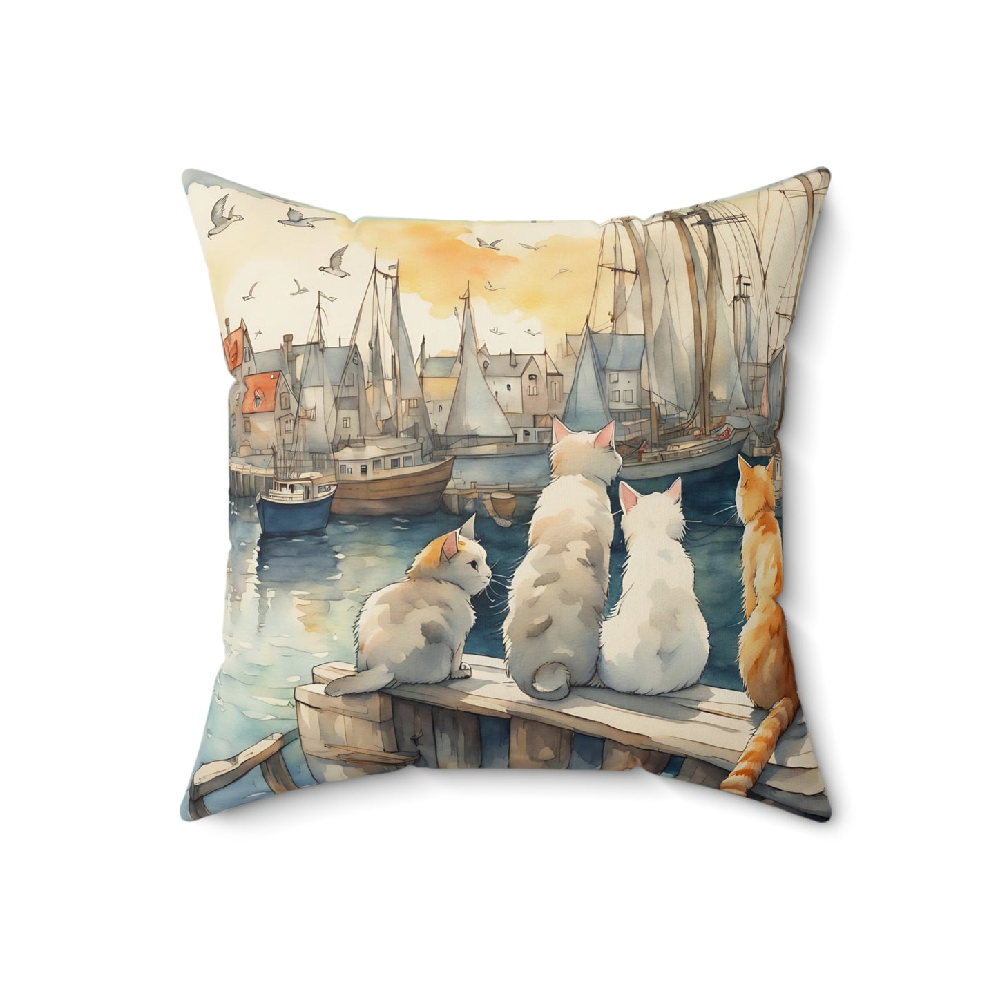 Cats And The City Square Pillow - by Fairyhill Studio