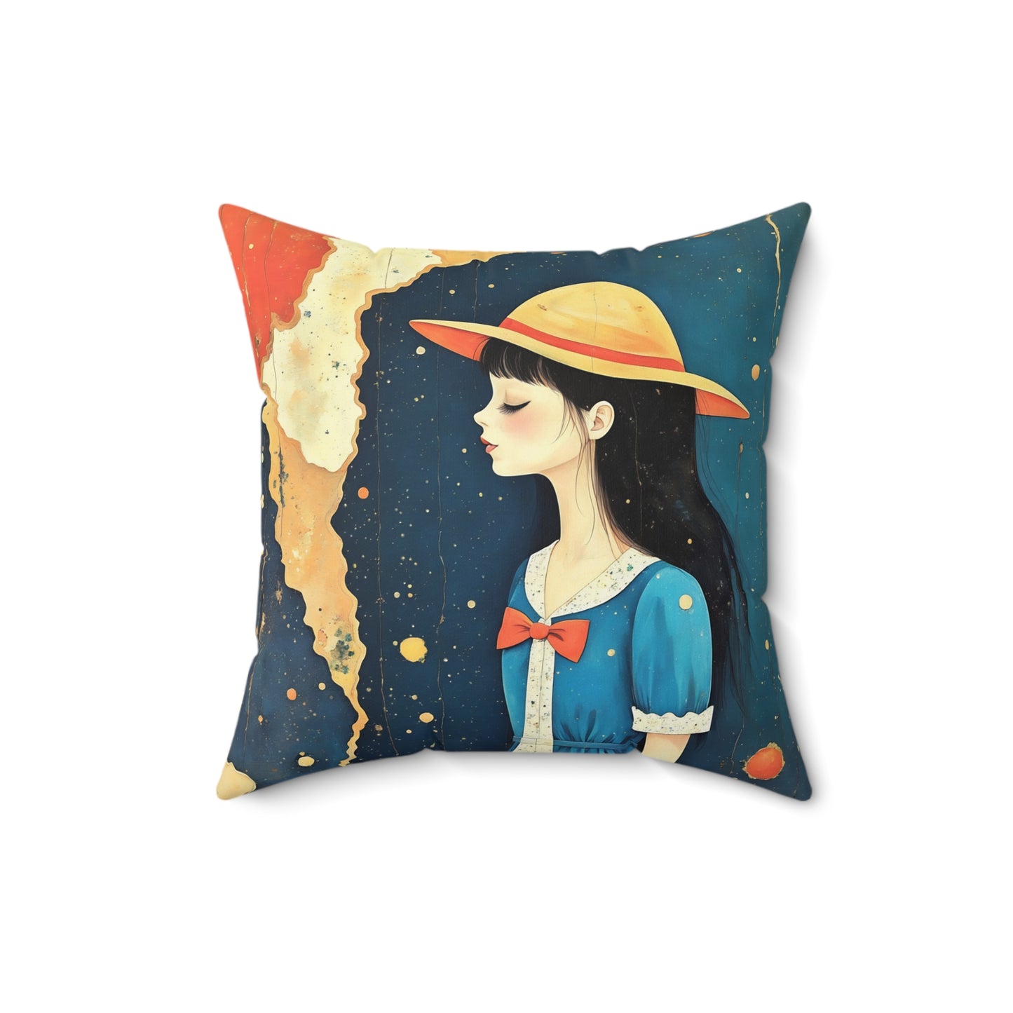 Madeline with yellow hat Square Pillow - by Fairyhill Studio