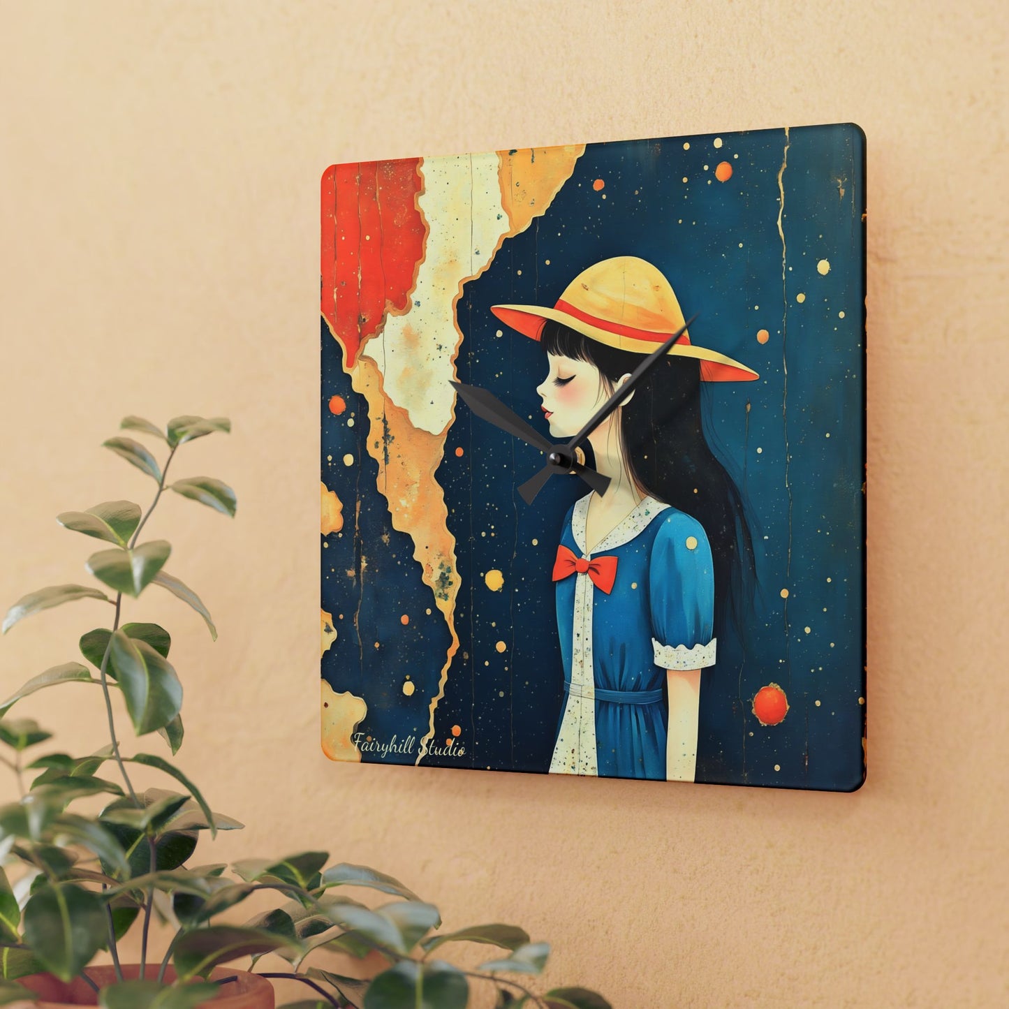 Medelaine with yellow hat Acrylic Wall Clock