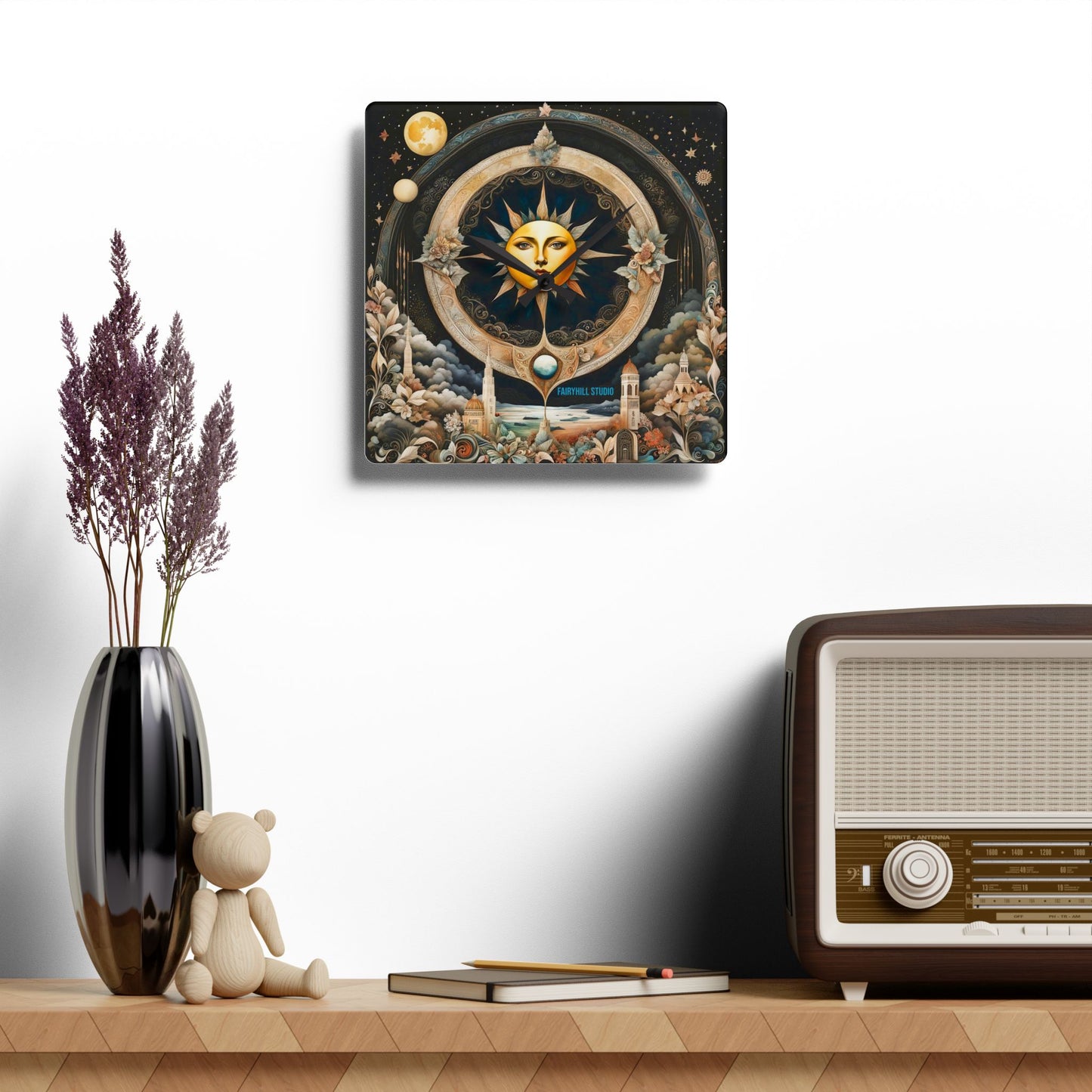 Acrylic Wall Clock -Moon and Stars/Art