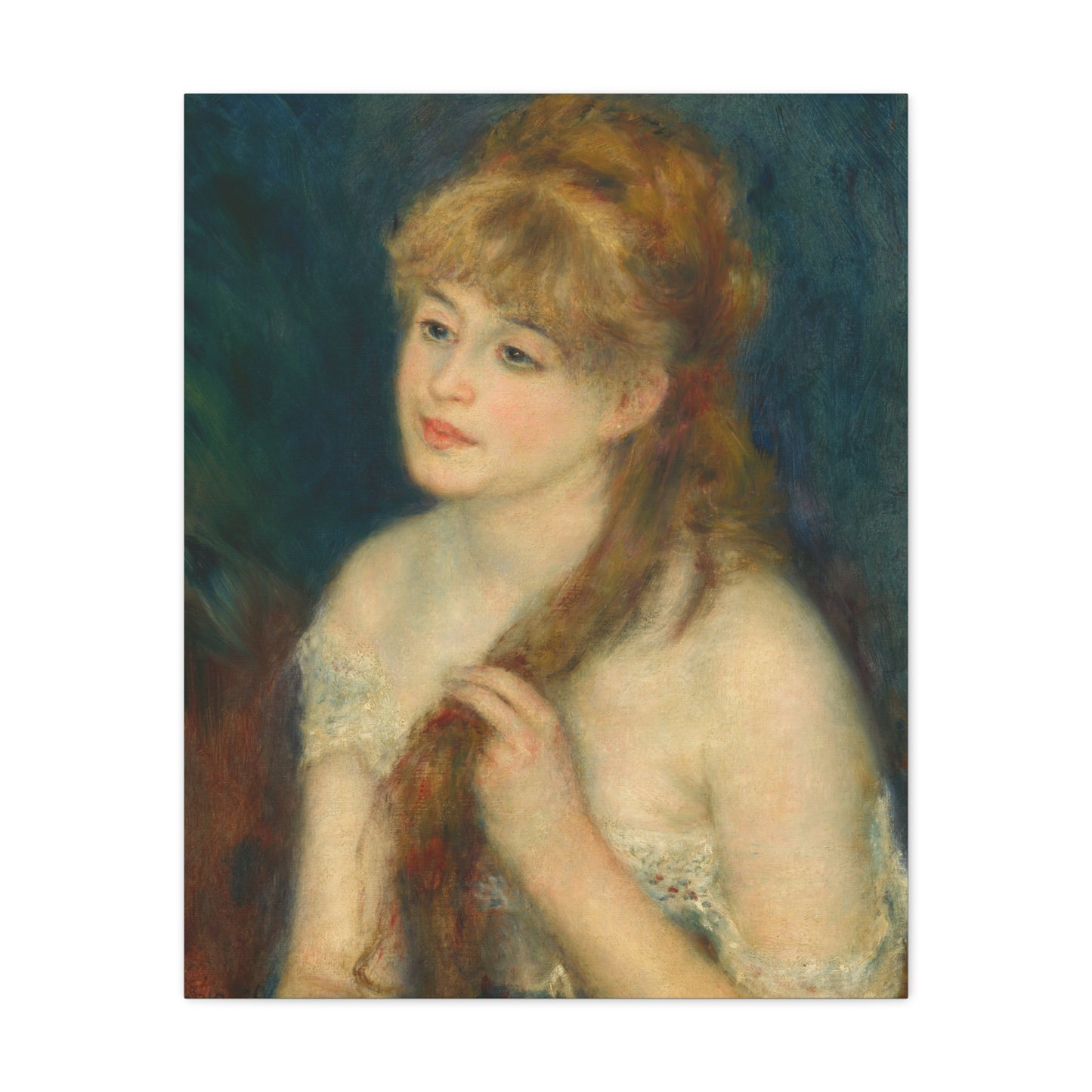 Canvas Art - Young Woman Braiding Her Hair by Auguste Renoir, 1876 , Stretched Matte 1 25"