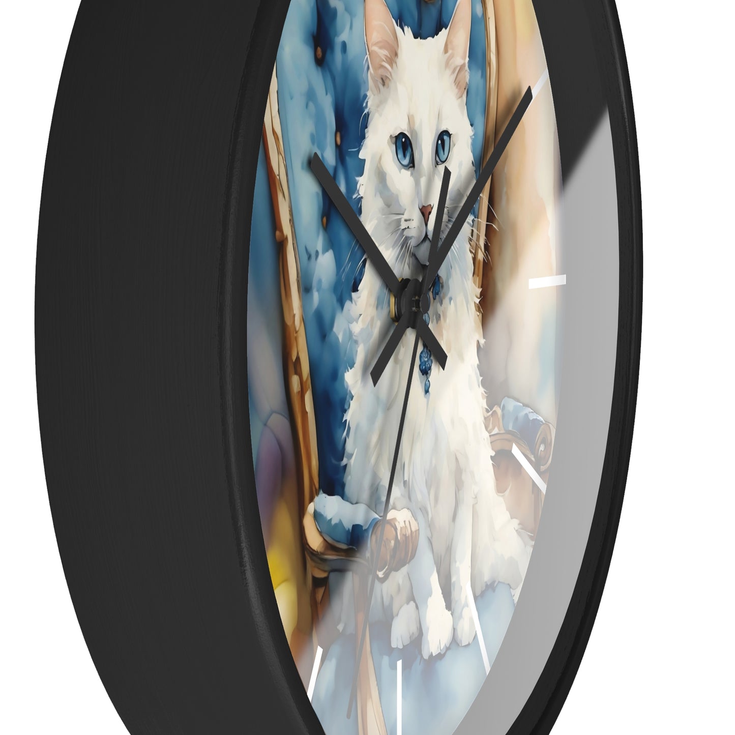 Fairy Hill Studio" White cat " Wall Clock