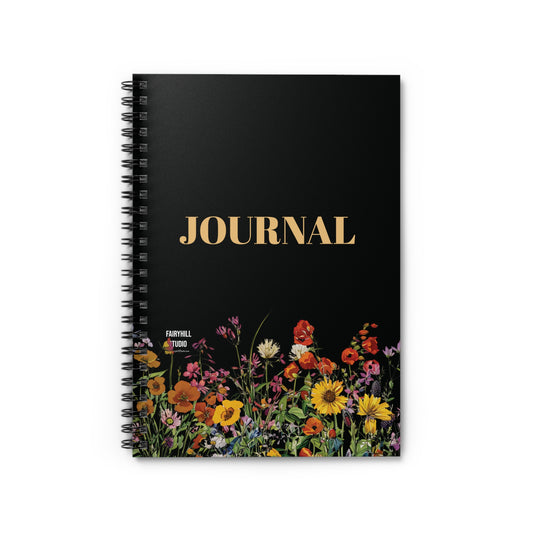 Spiral Notebook - Midnight Garden Wild Flowers Art - Ruled Line
