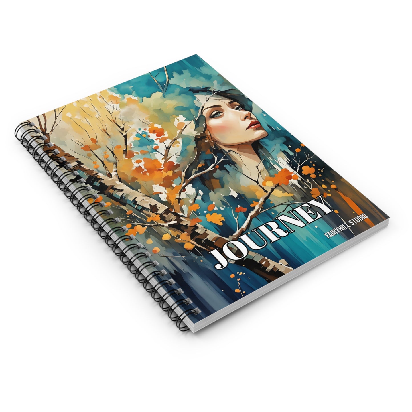 Spiral Notebook - Autumn Fall Leaves Woman Art Ruled Line