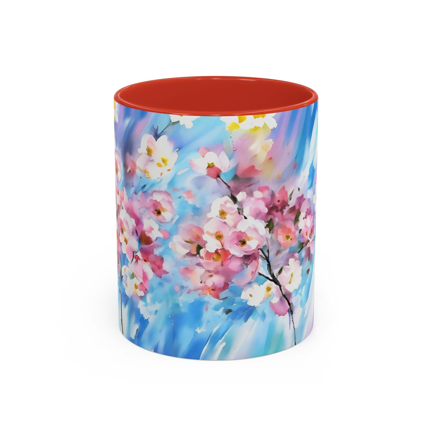 Coffee Mug - Floral Cherry Blossoms Canvas on Blue Sky Background