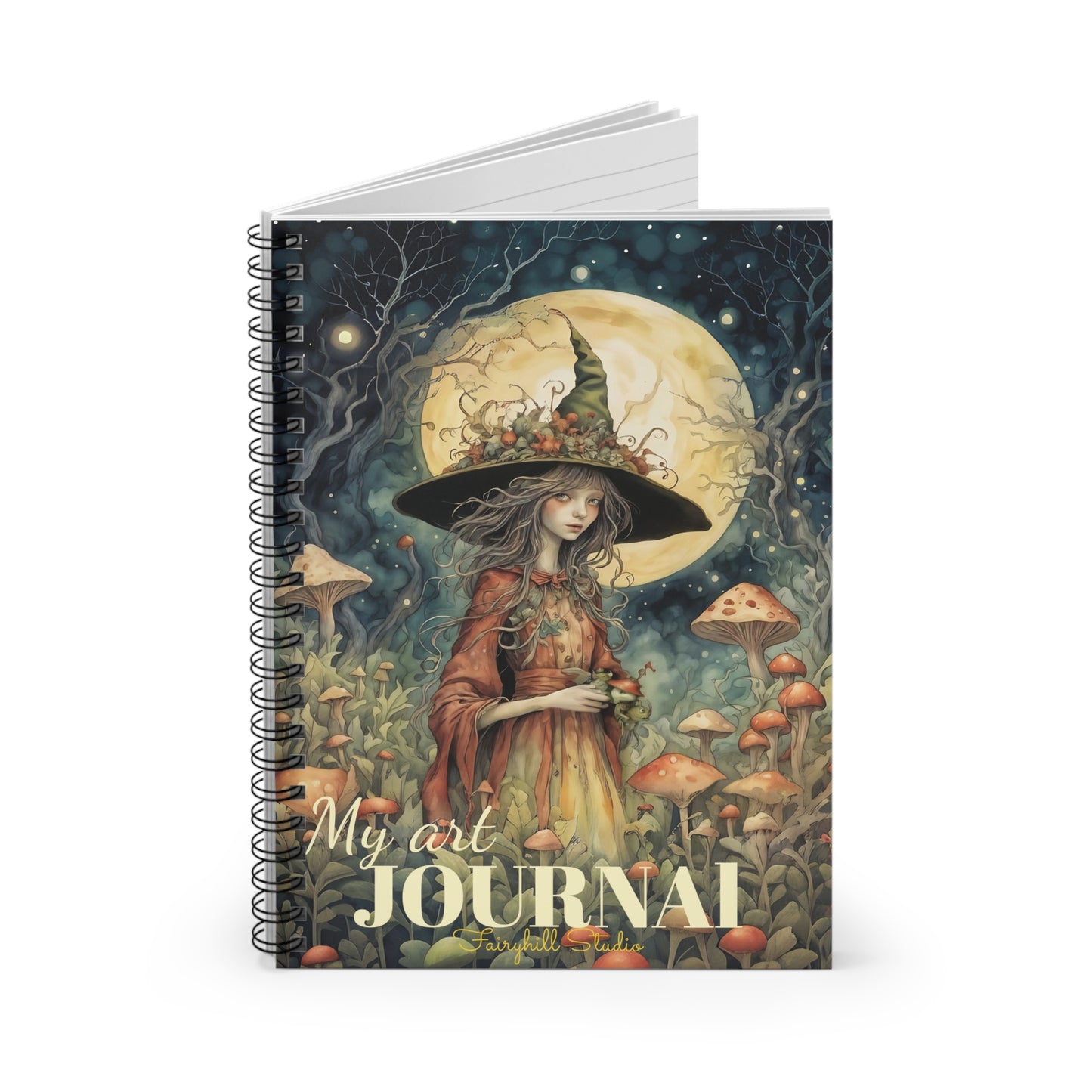 Spiral Notebook - Be Mindful Moon Witch with mushrooms art Journal