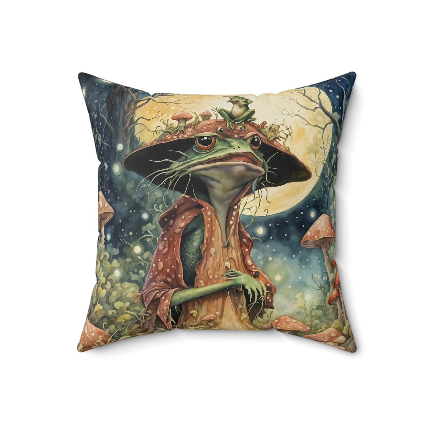 Mushroom Fairy Frog Square Pillow - by Fairyhill Studio