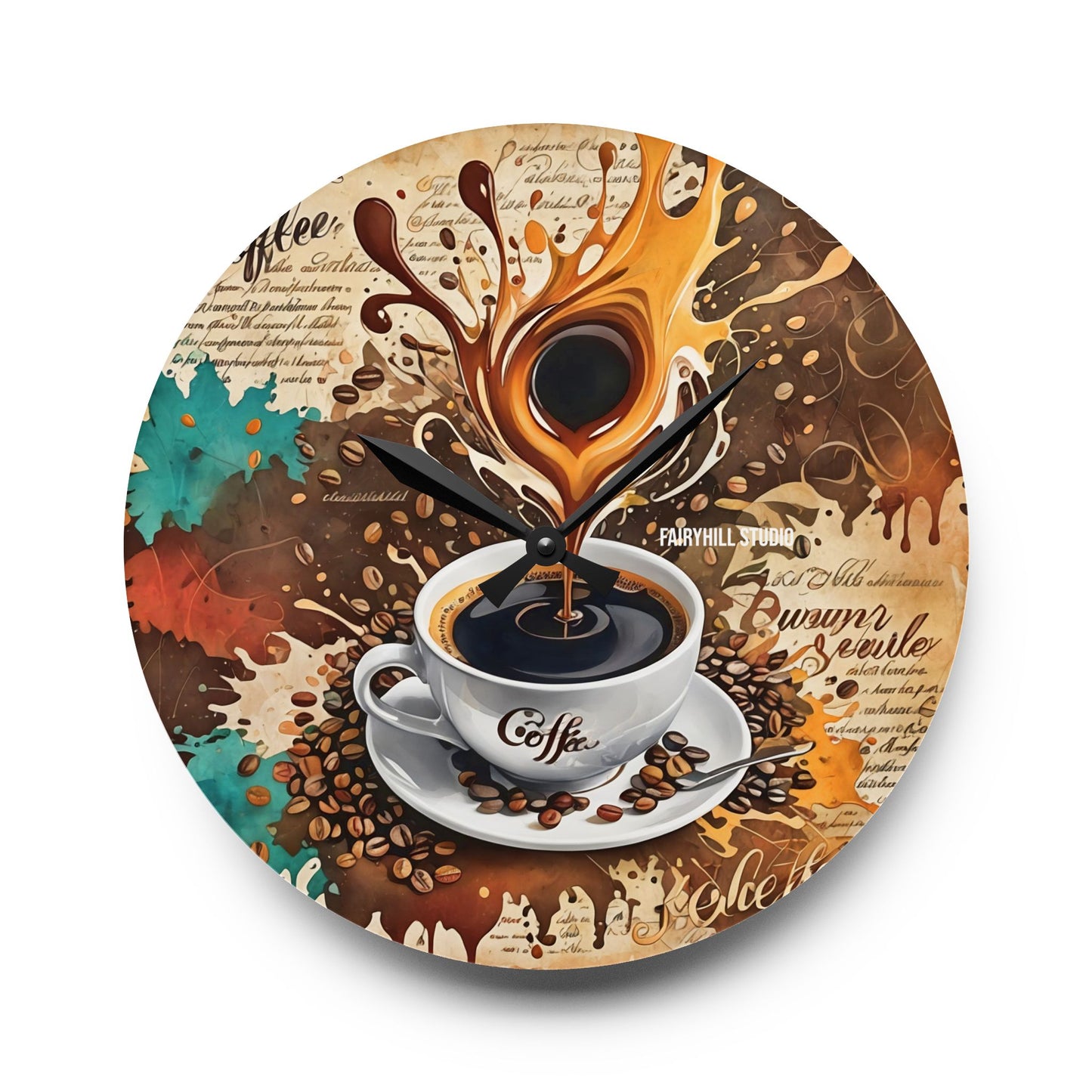 Acrylic Wall Clock Morning Roast Coffee /Art