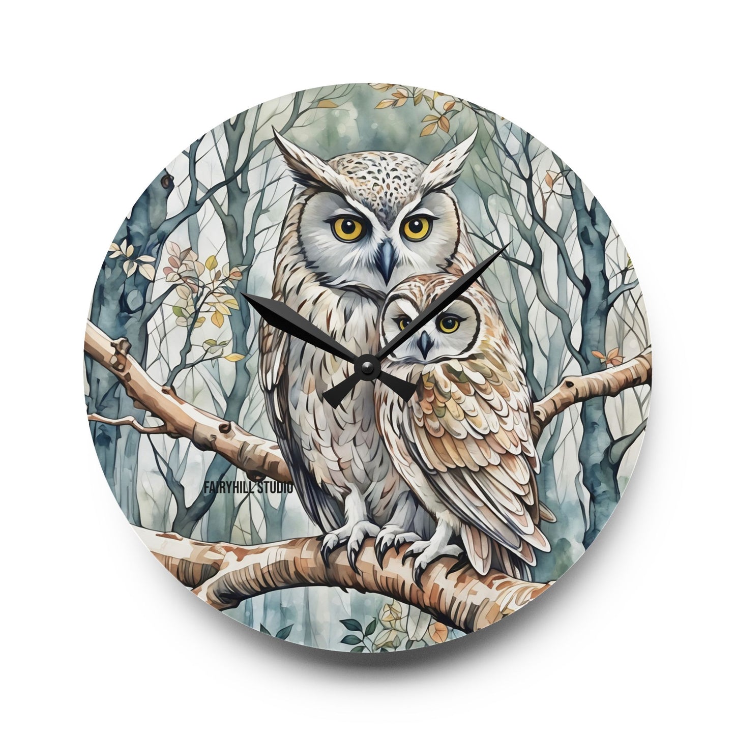 Acrylic Wall Clock Owl Family /Art