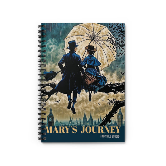 Notebook Journal - Young Couple Watching London City Under Rain with Umbrella, Ruled Line