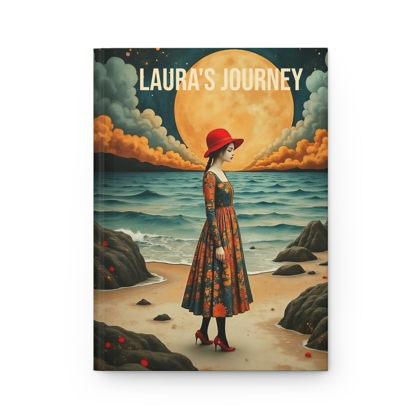 The Moon girl with red hat Journal hard Cover ,Notebook gift art Matte