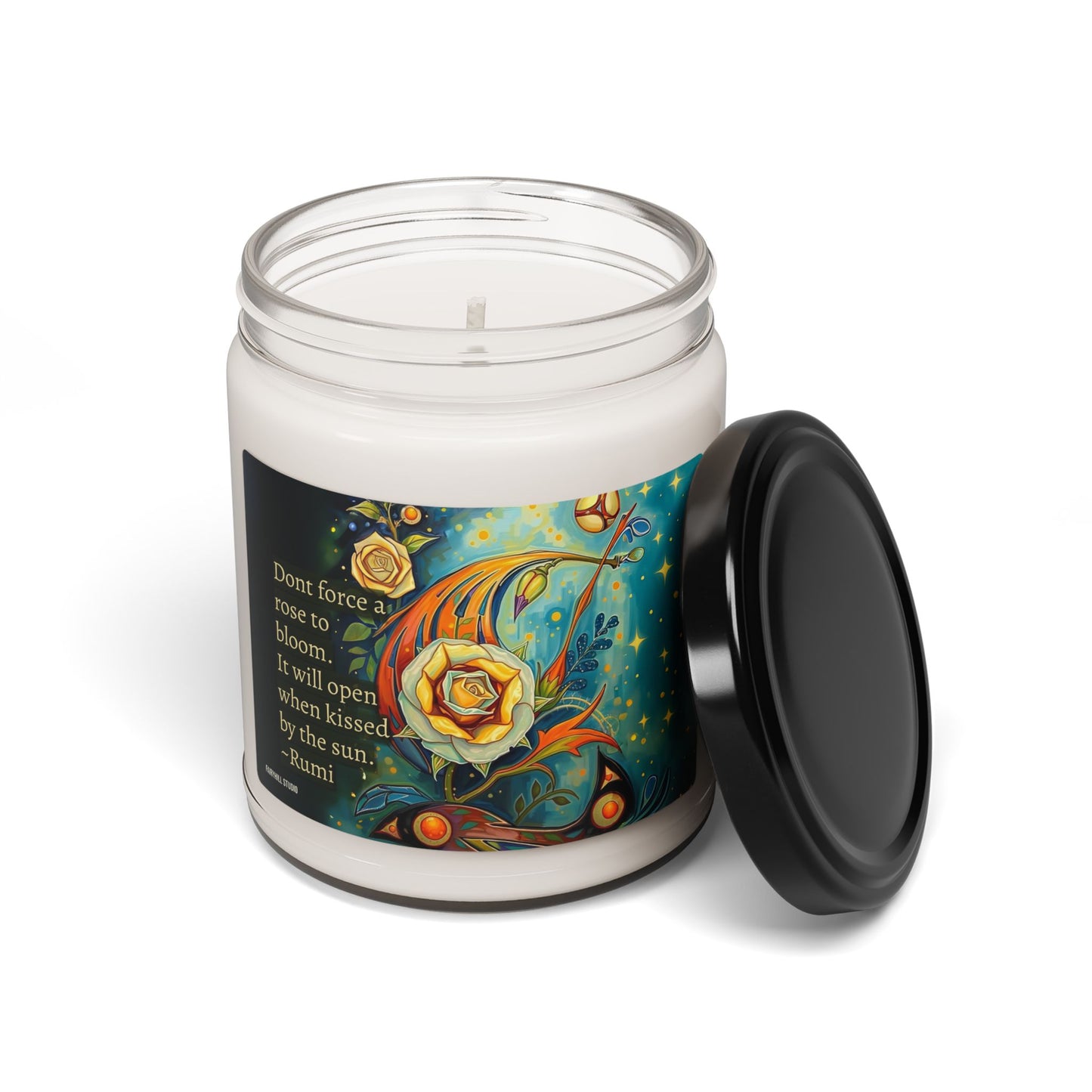 Soy Candle - Floral Aromatic 9oz Hand-poured Scented Candle for Relaxation & Home Decor ' Dont force a rose to bloom It will open when