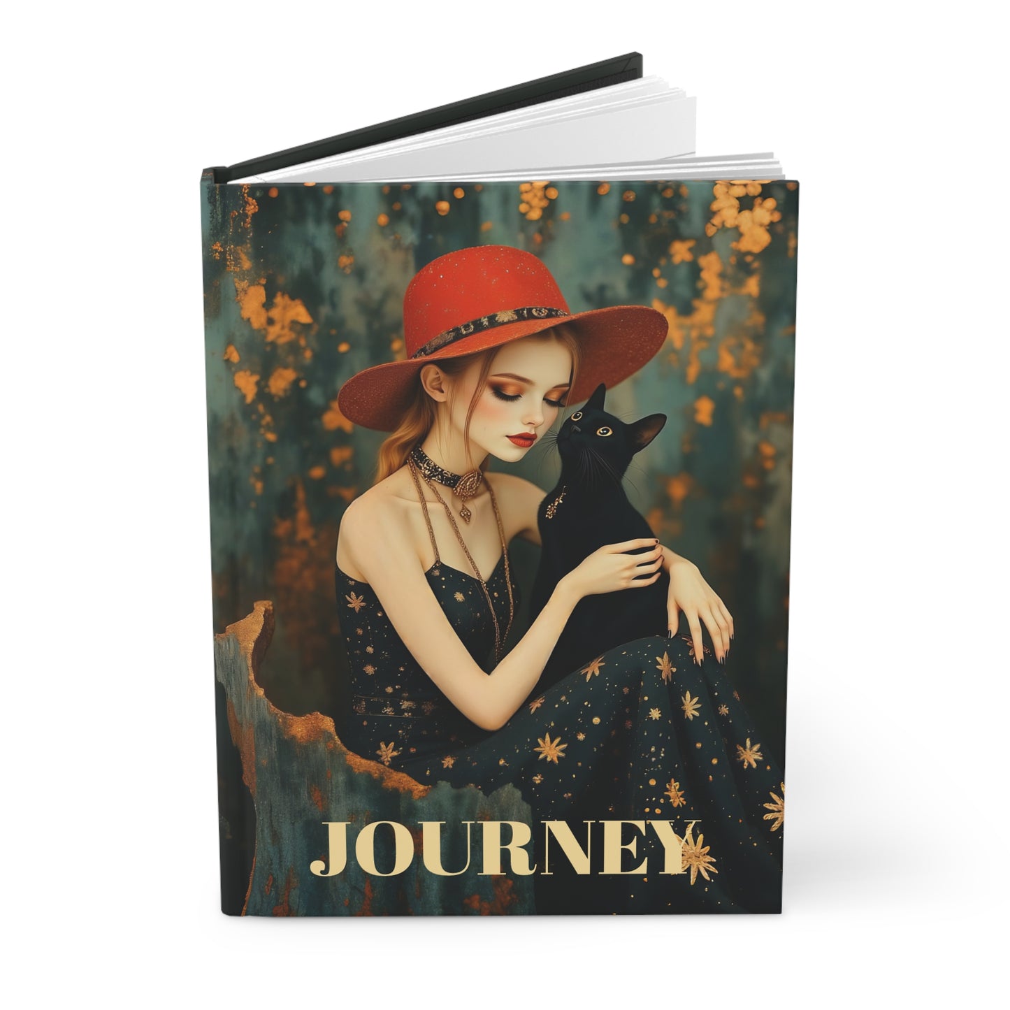 Girl with a black cat Journal hard Cover ,Notebook gift art Matte