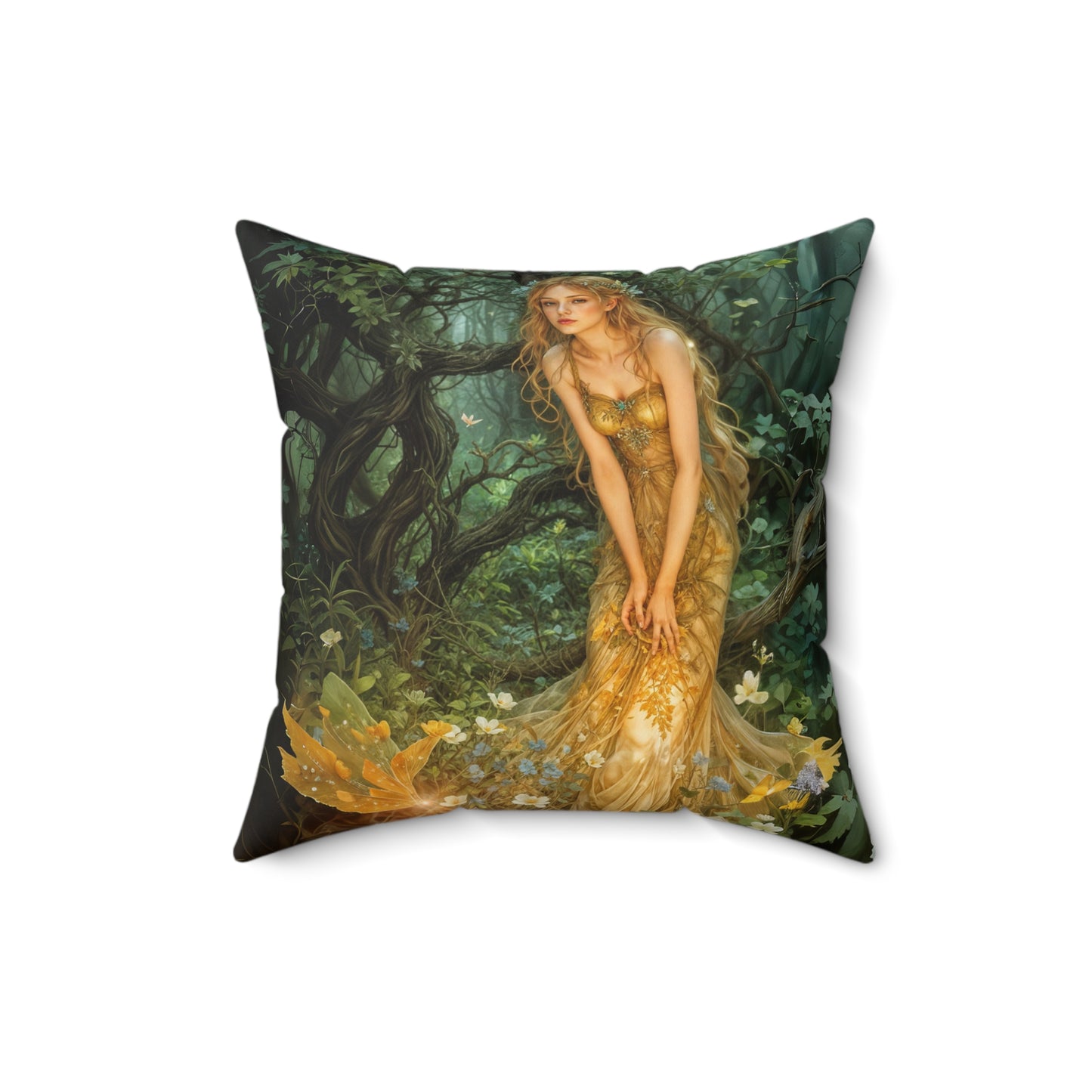 Square Pillow - Mid-Summer's Eve Fairy Forest Art by Fairyhill Studio
