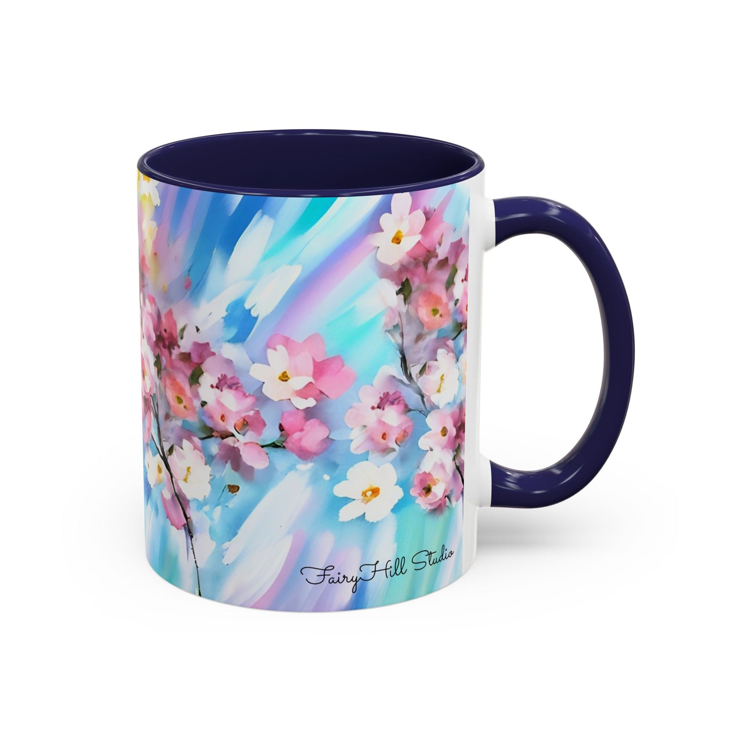 Coffee Mug - Floral Cherry Blossoms Canvas on Blue Sky Background