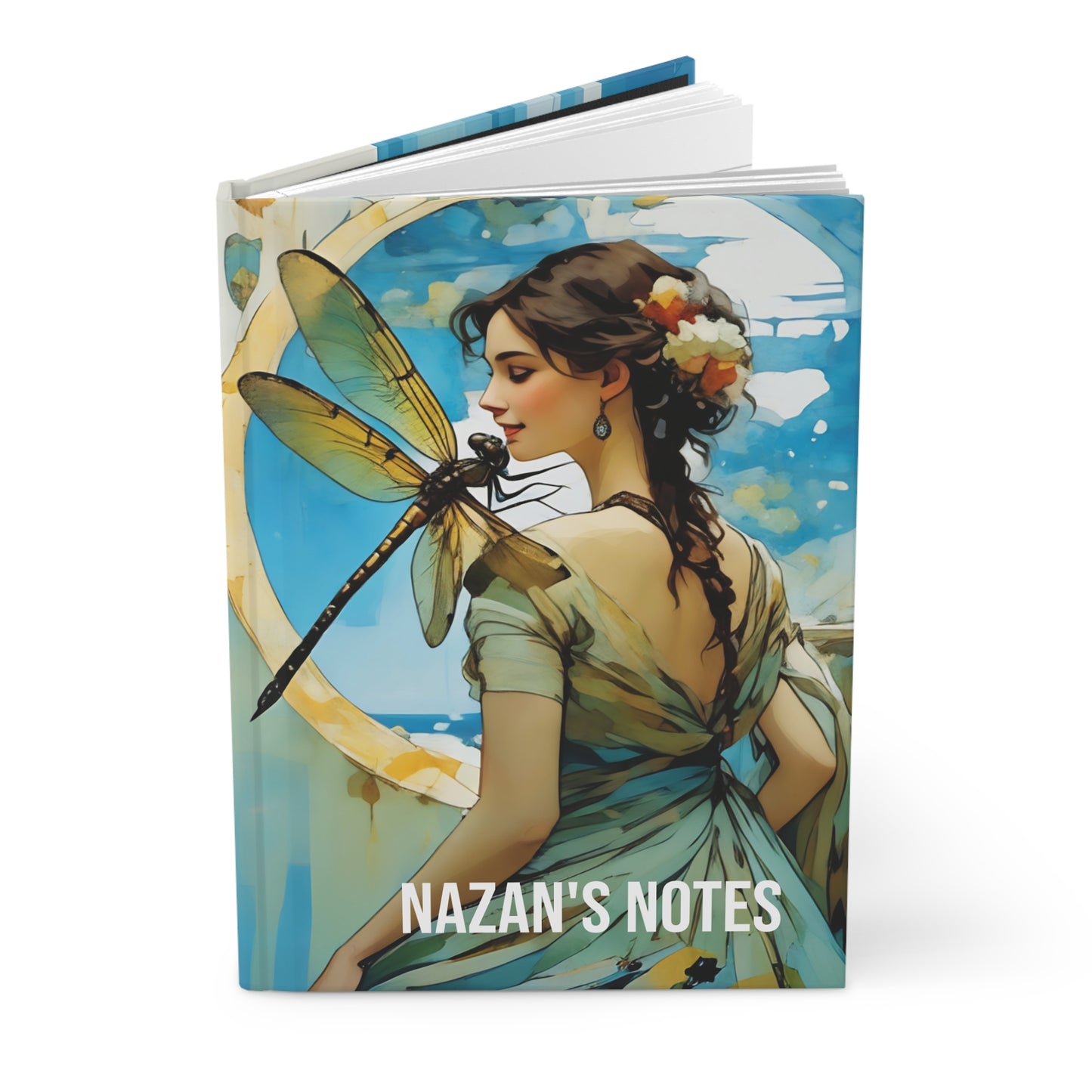 Hardcover Abstract woman with a dragonfly Journal hard Cover ,Notebook gift art Matte