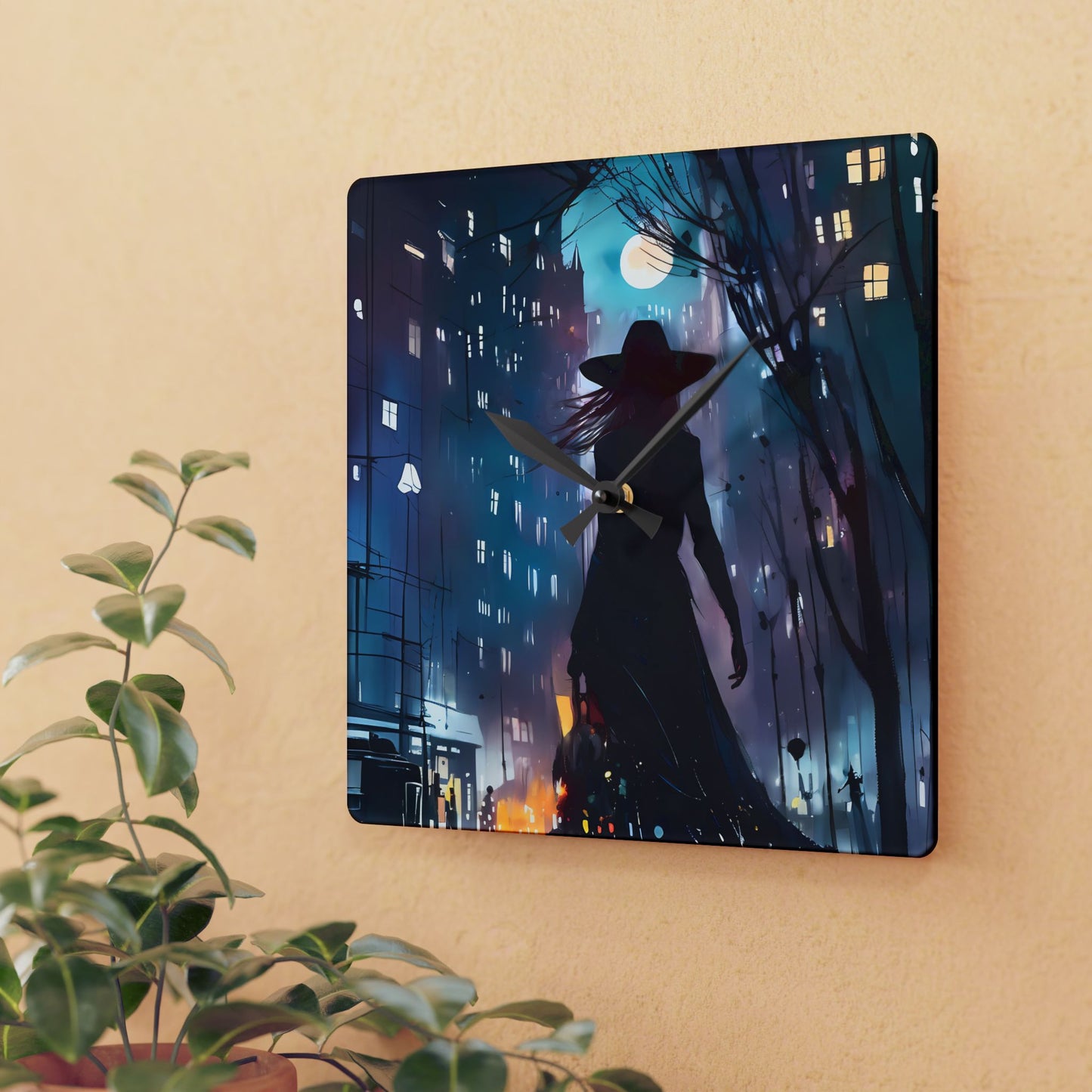 Wall Clock - City Life Night Shopping Witch Acrylic Wall Clock