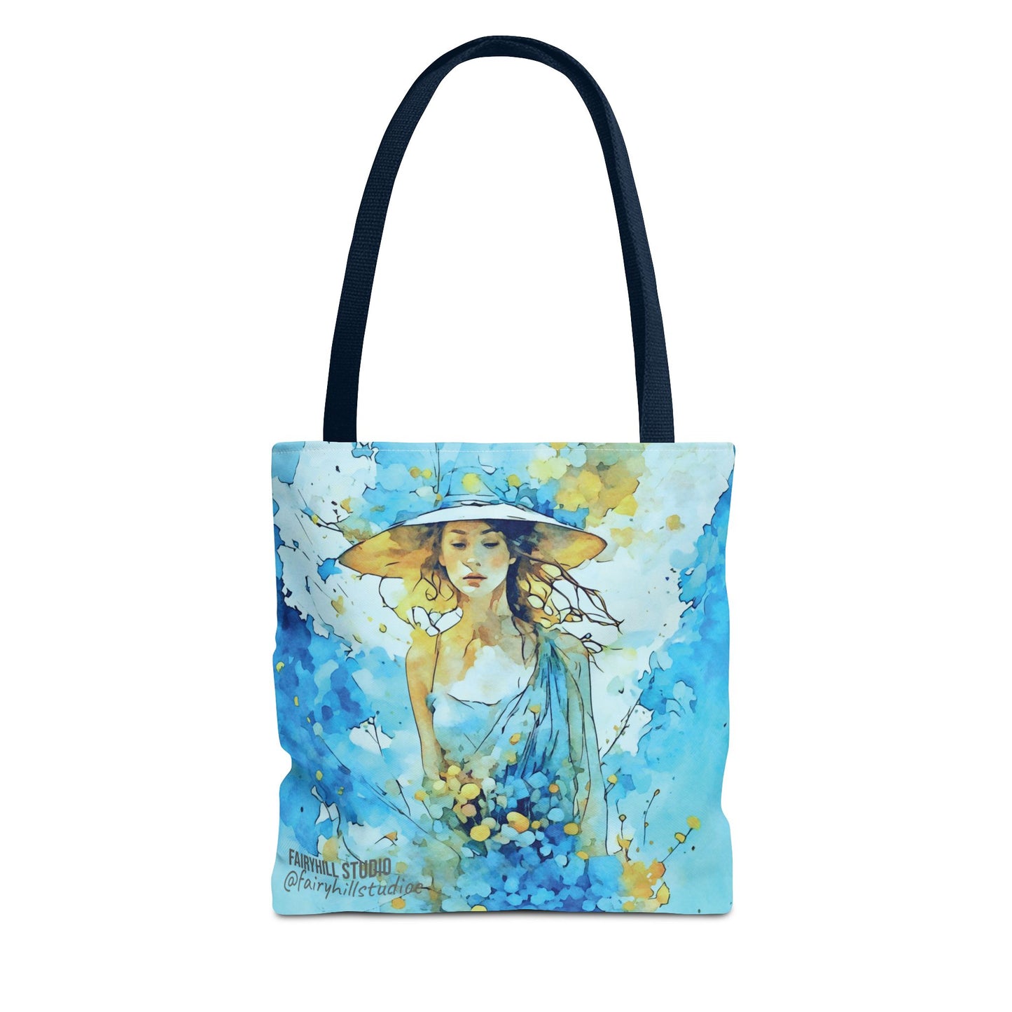 Tote Bag - Blue Summer Art Girl in Blue Dress and Hat