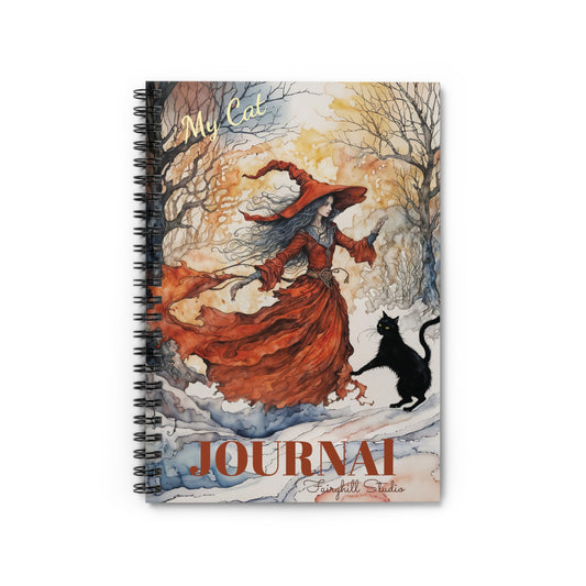 Spiral Notebook - Crimson witch Be Mindful Girl  with a black cat art Journal