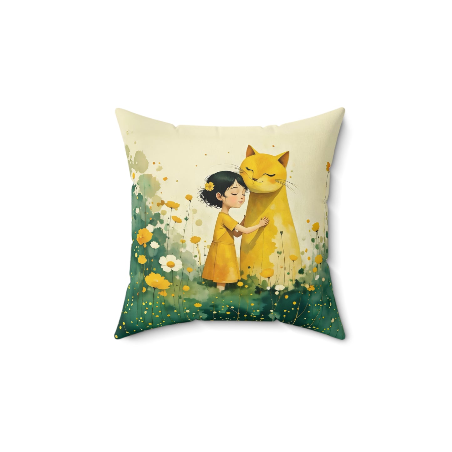 Whimsical Cat and Girl Pillow, Cozy Home Decor, Gift for Cat Lovers, Children’s Room Accent, Birthday & Celebration Decoration
