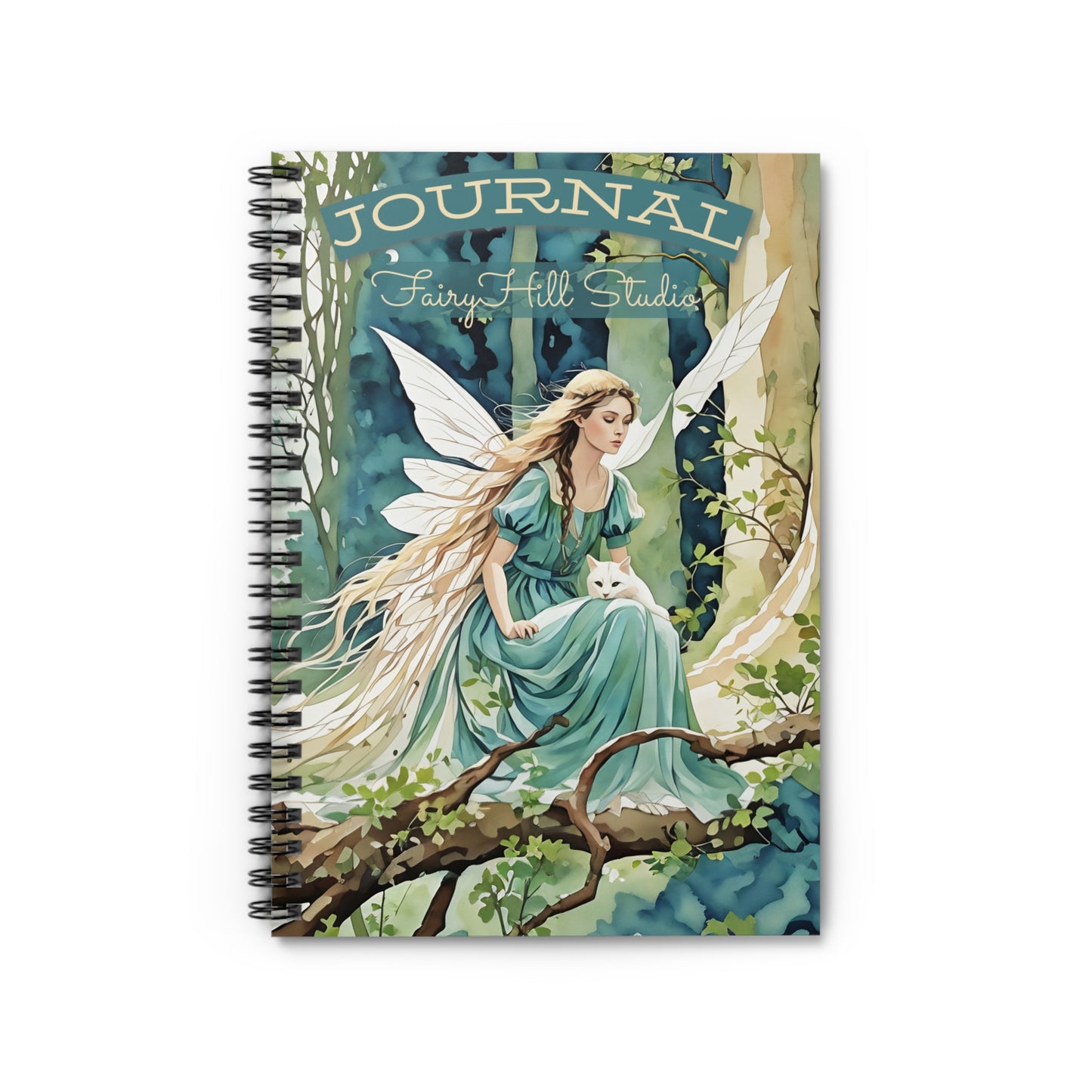 Spiral Notebook - Angel and Cat Forest Art Ruled Line