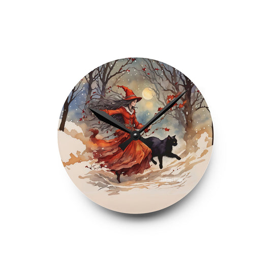 Acrylic Wall ClockThe  Crimson Witch  and  black cat /Art