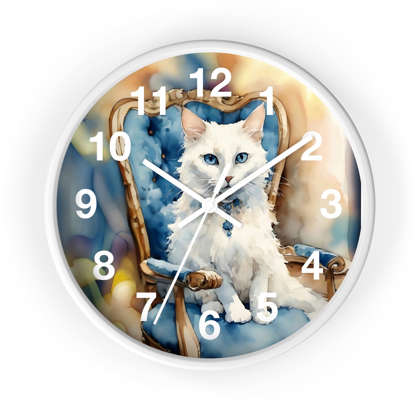 White Cat Lovers Wall Clock