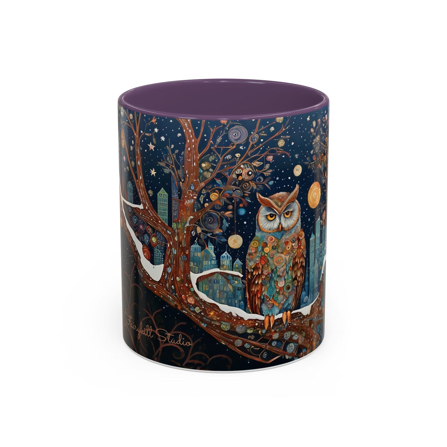 Accent Boho Style Night Owl Mug on a Snowy New York Night Coffee Mug (11, 15oz)