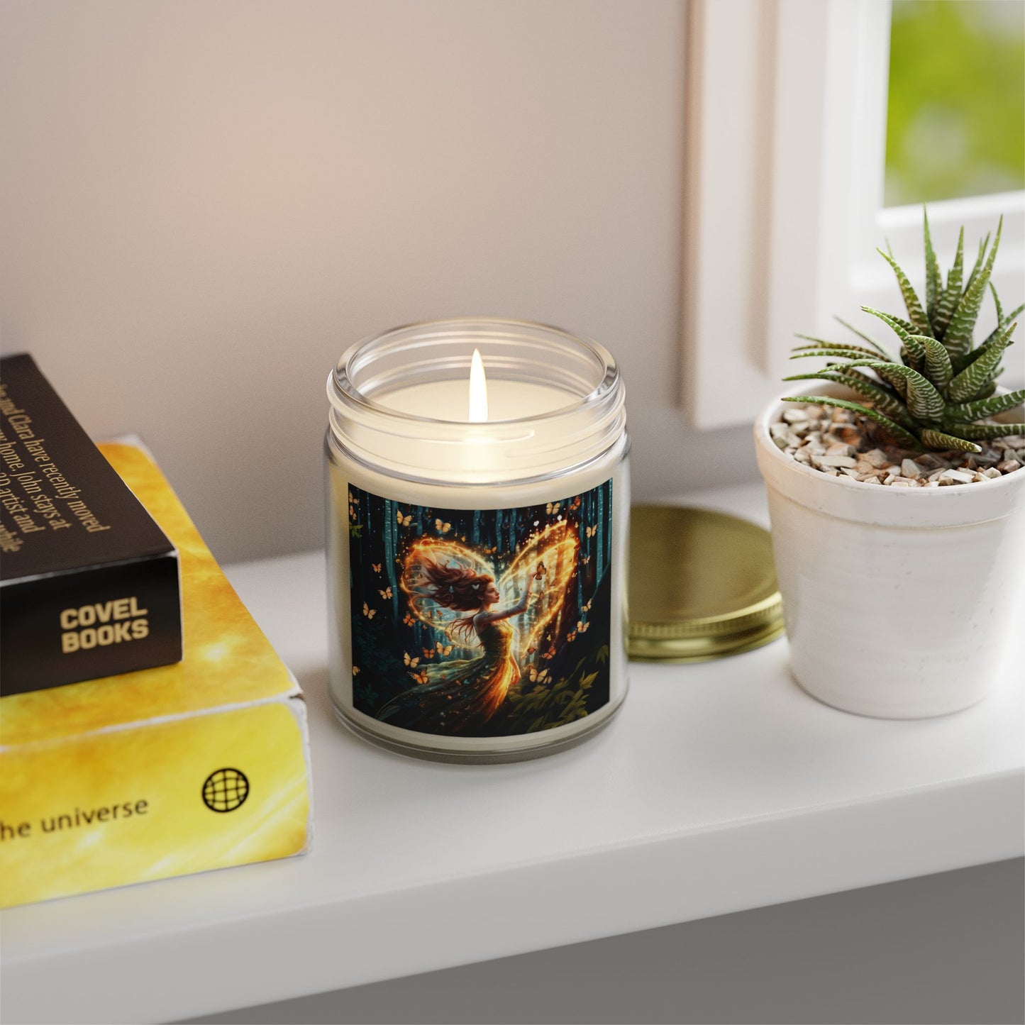 Scented Candle - Garden Fairy with butterflies - Coconut Apricot Wax (4oz, 9oz)