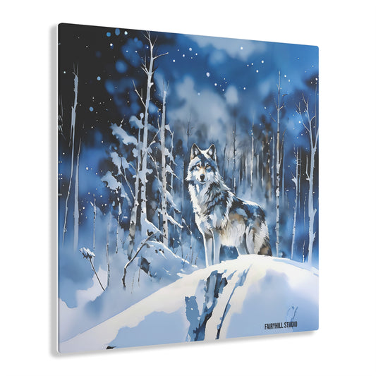 Acrylic Print - Wolf in Winter Forest - Spirit Animal Collection Gift