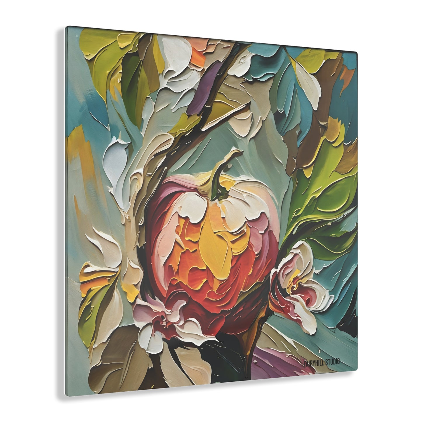Acrylic Print - Apple and Flowers Impasto Art
