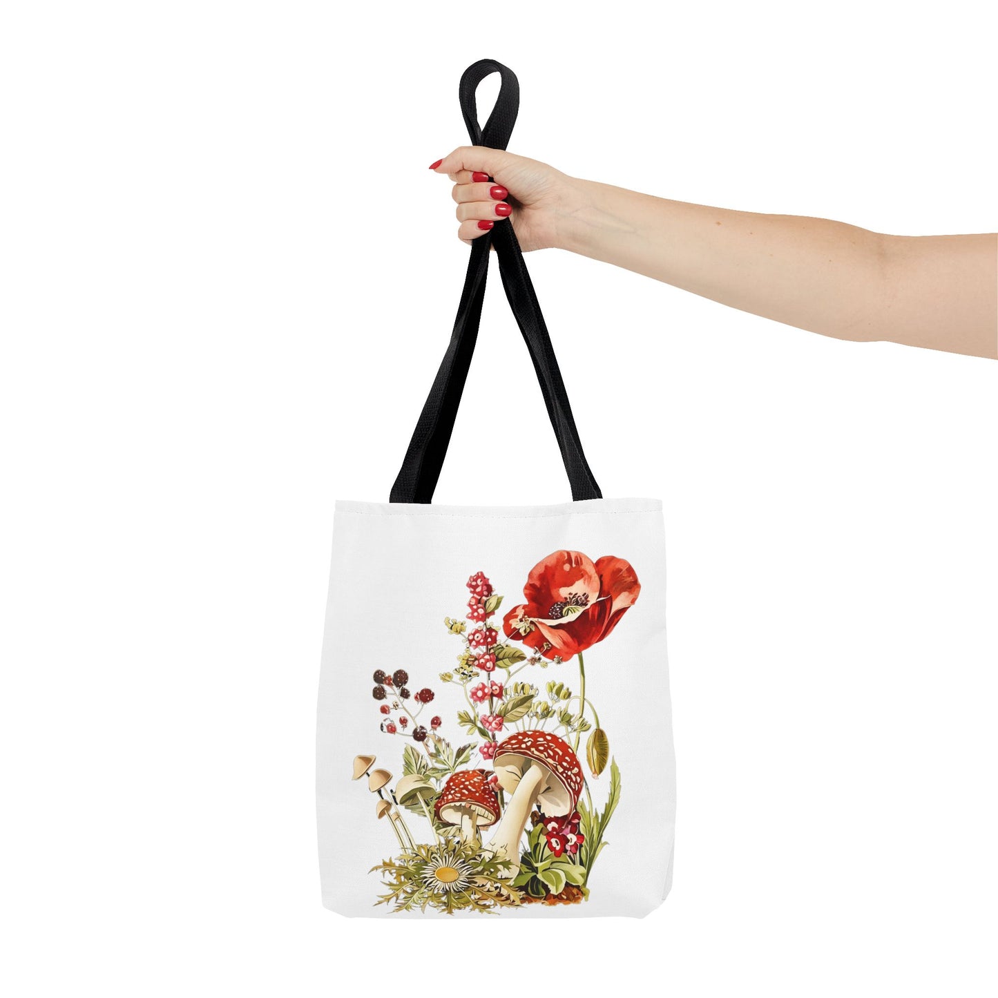 Tote Bag - Red Poppies and Amanita Muscaria Mushrooms Art Print