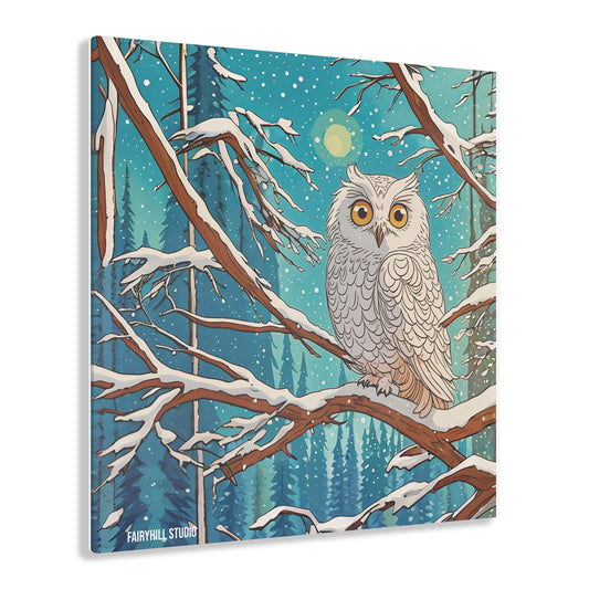 Acrylic Print Winter Snowy Owl Art - Inspirational FairyHill Studio