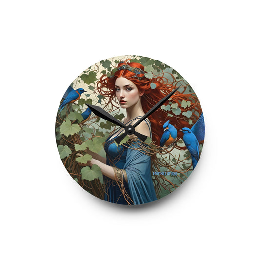 Wall Clock - Beauty with Blue Birds in Tropical Forest