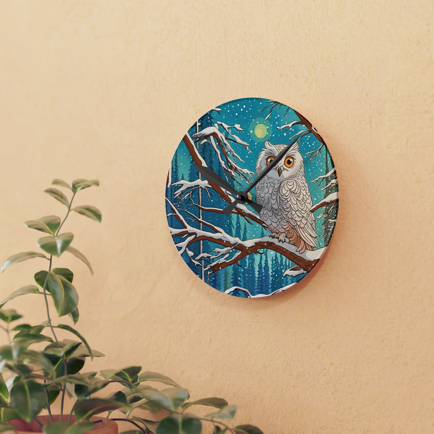 Wall Clock - Winter Snow Owl Design