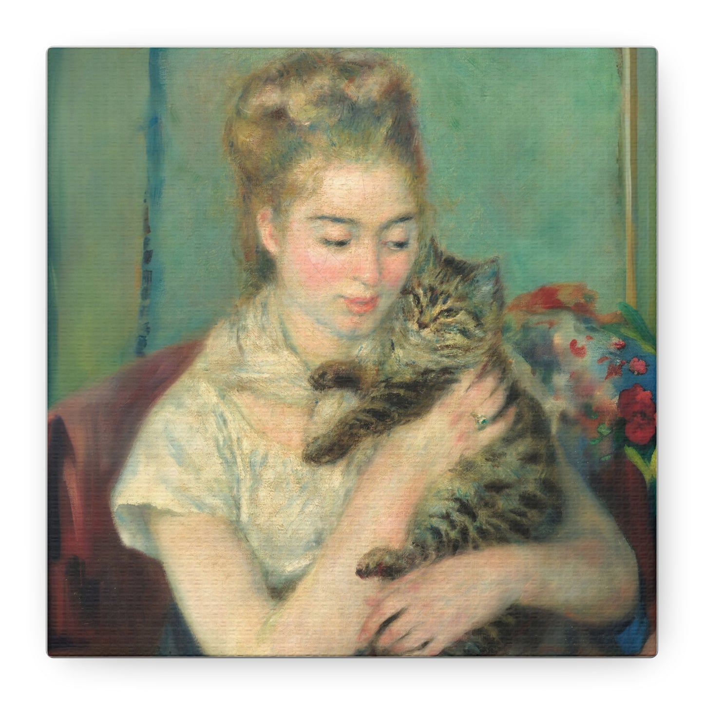 Canvas Art - Woman with a Cat by Auguste Renoir