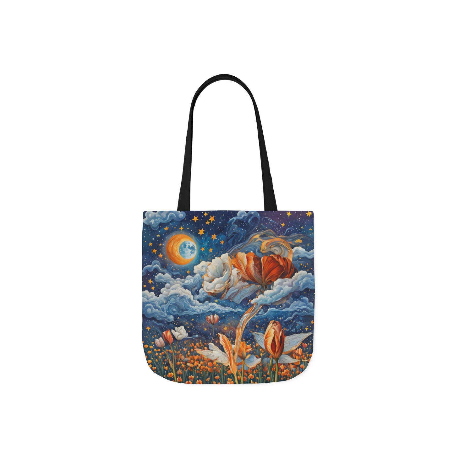 Colorfui Celestial Tulips -Inspired Canvas Tote Bag - Perfect for Beach Days, Eco-Friendly Shopping, and Summer Fun!