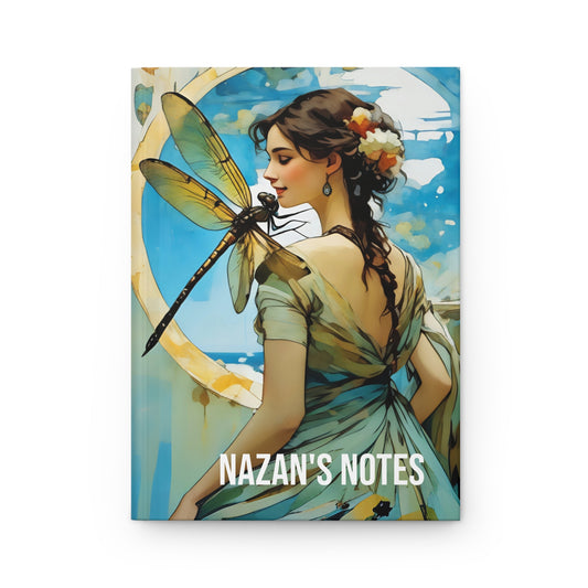 Hardcover Abstract woman with a dragonfly Journal hard Cover ,Notebook gift art Matte