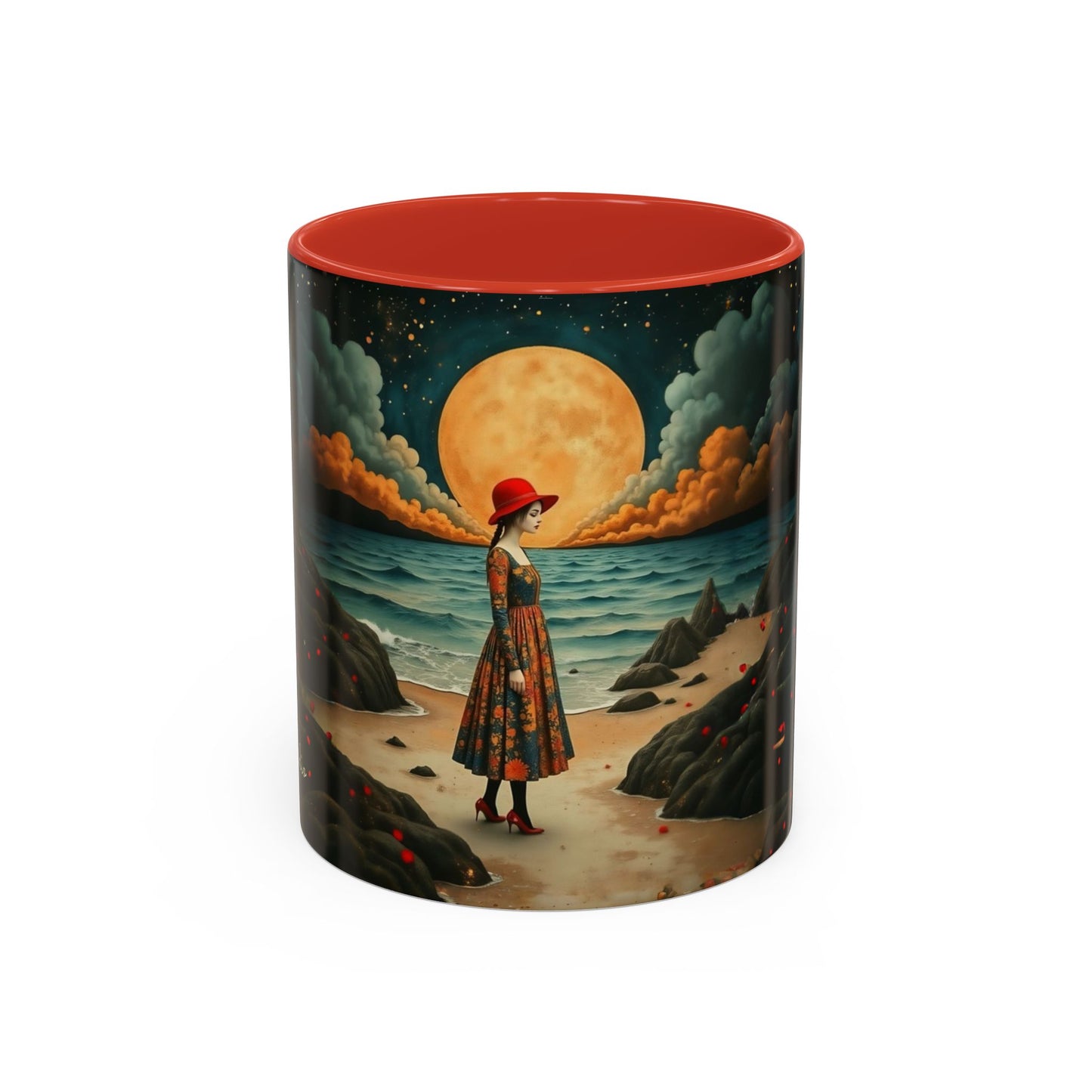 Moon girl wit red hat Art-Themed Coffee Mug - 11 & 15oz Accent Mug for Musroom Fsiry Lovers