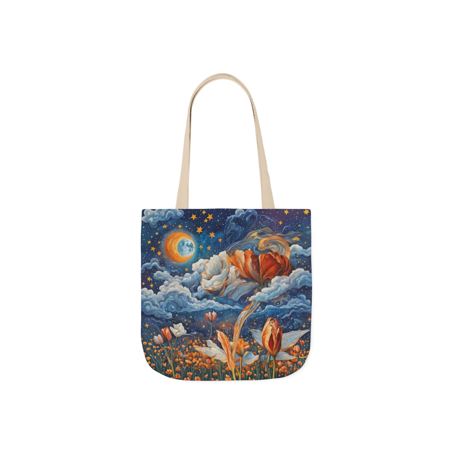 Colorfui Celestial Tulips -Inspired Canvas Tote Bag - Perfect for Beach Days, Eco-Friendly Shopping, and Summer Fun!