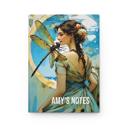 Hardcover Abstract woman with a dragonfly Journal hard Cover ,Notebook gift art Matte