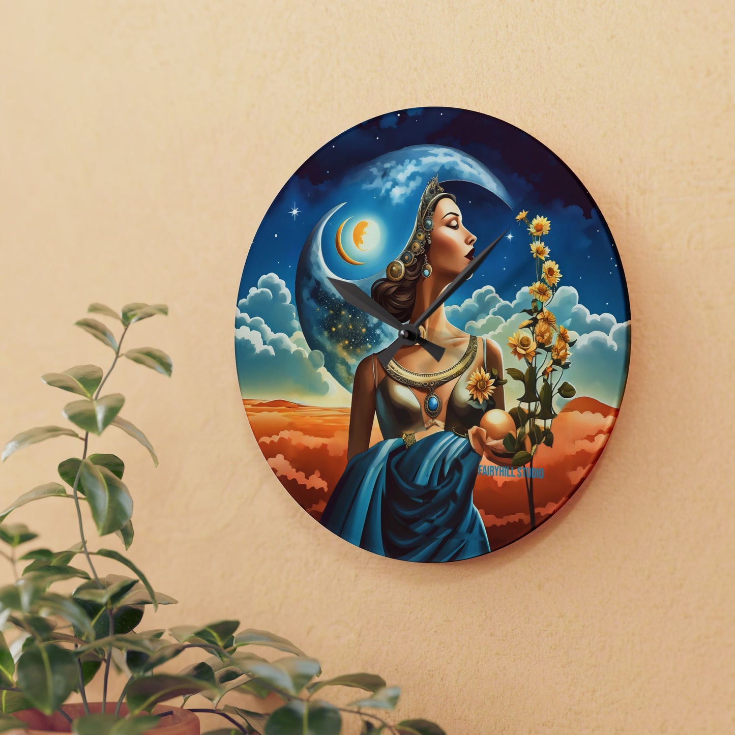 Acrylic Wall Clock Sun,Moon and Stars /Art