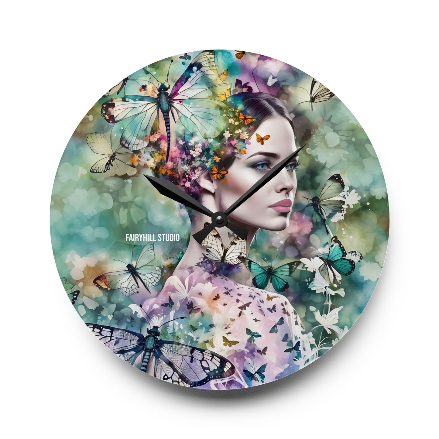 Acrylic Wall ClockLady in Butterfly Santuary /Art