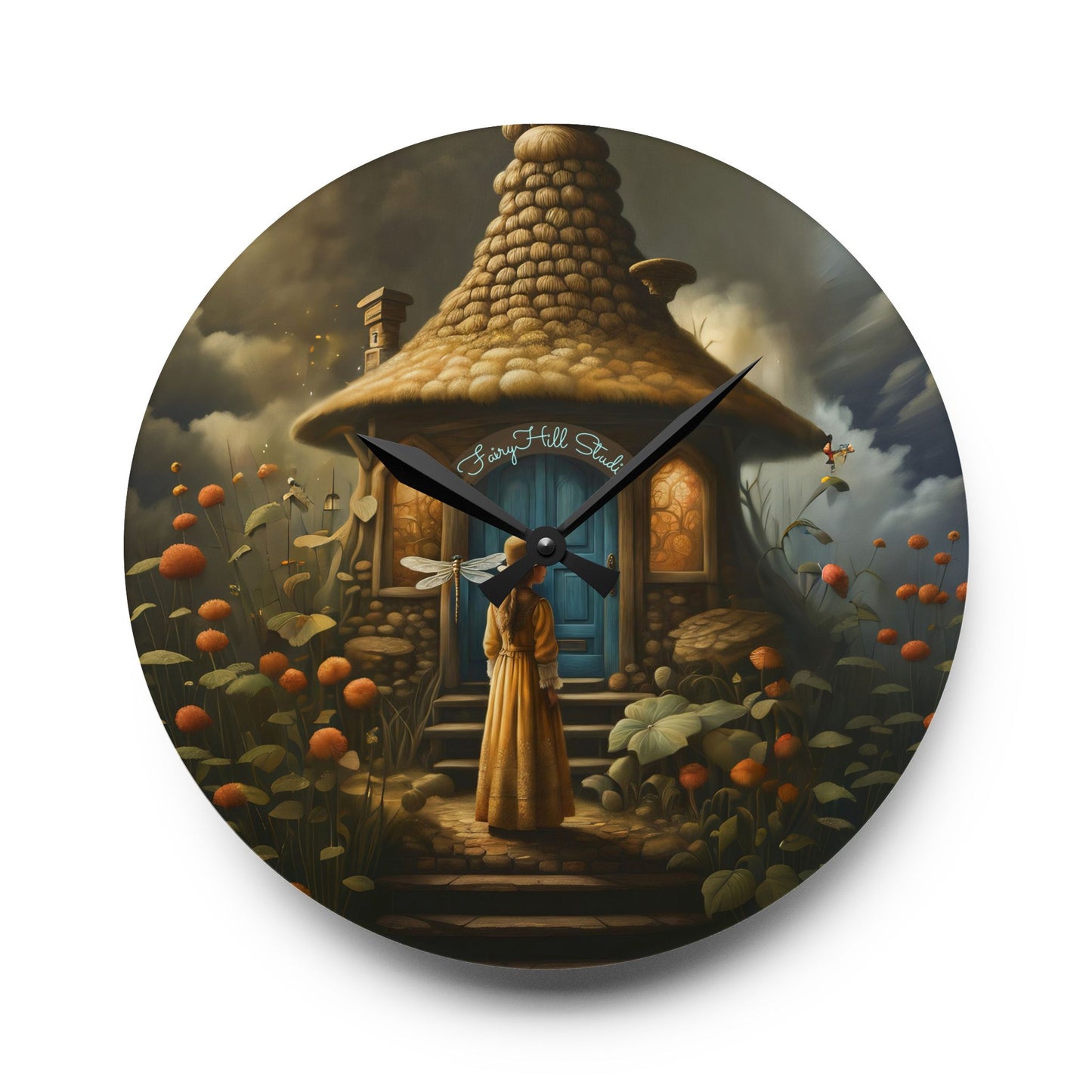 Wall Clock - Girl and Fairy Tale Cottage Design