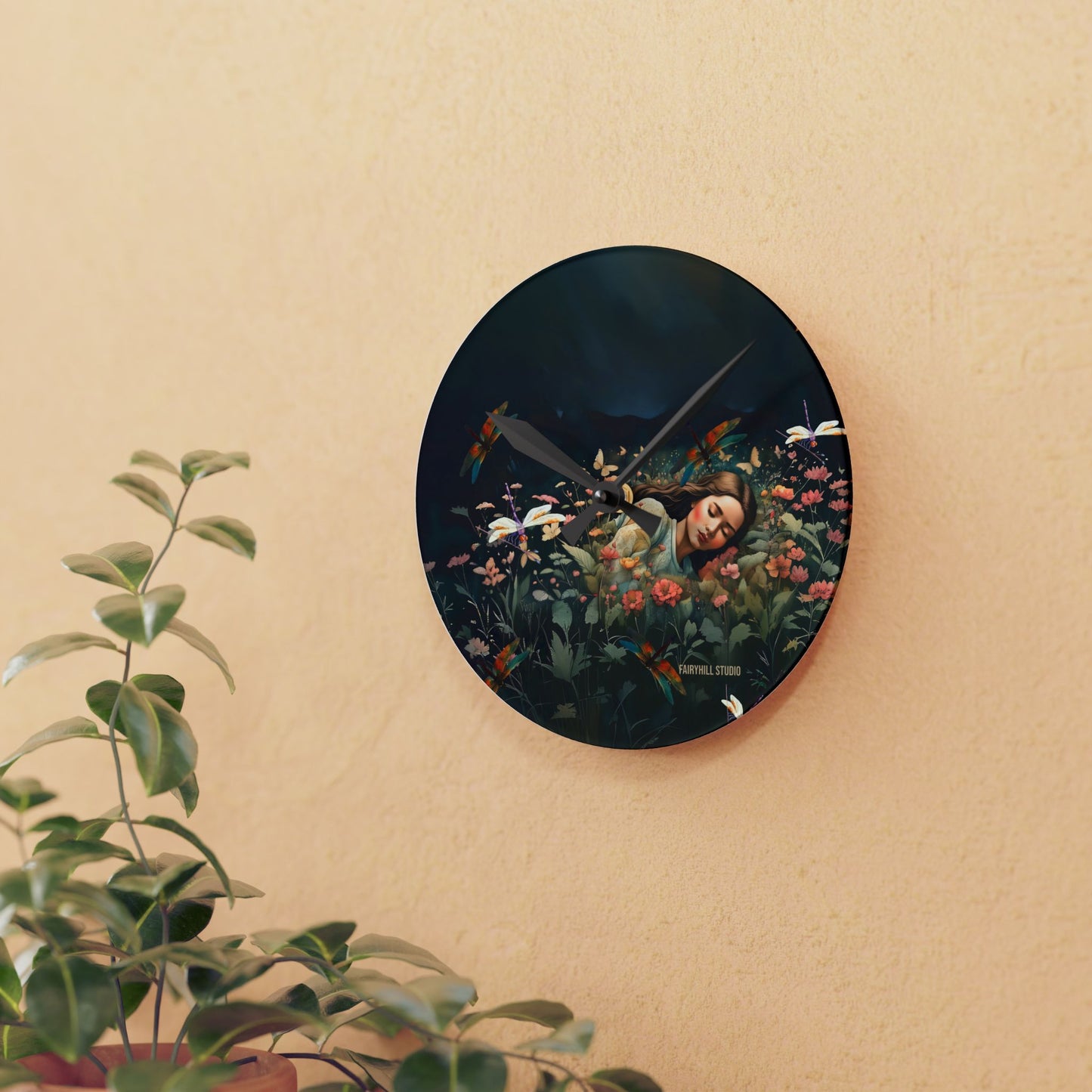 Wall Clock - Midnight Fairy Garden Art