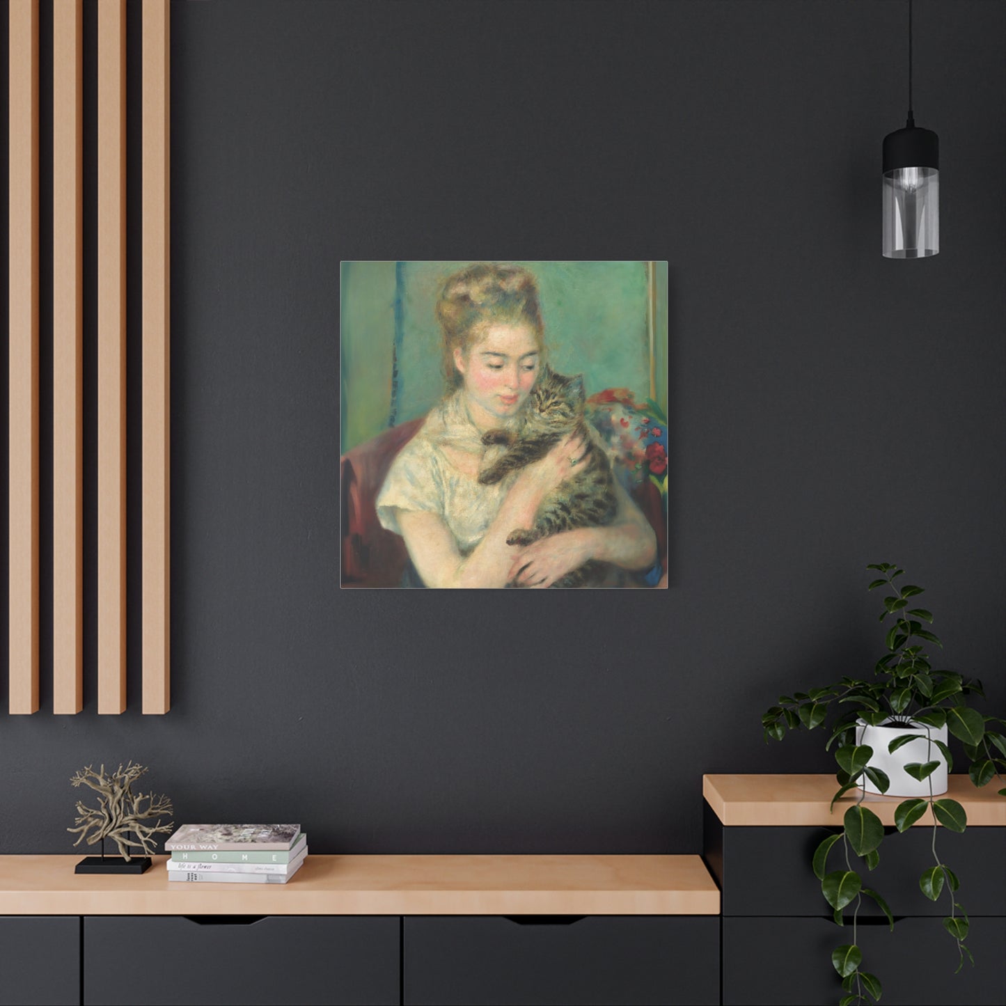 Canvas Art - Woman with a Cat by Auguste Renoir