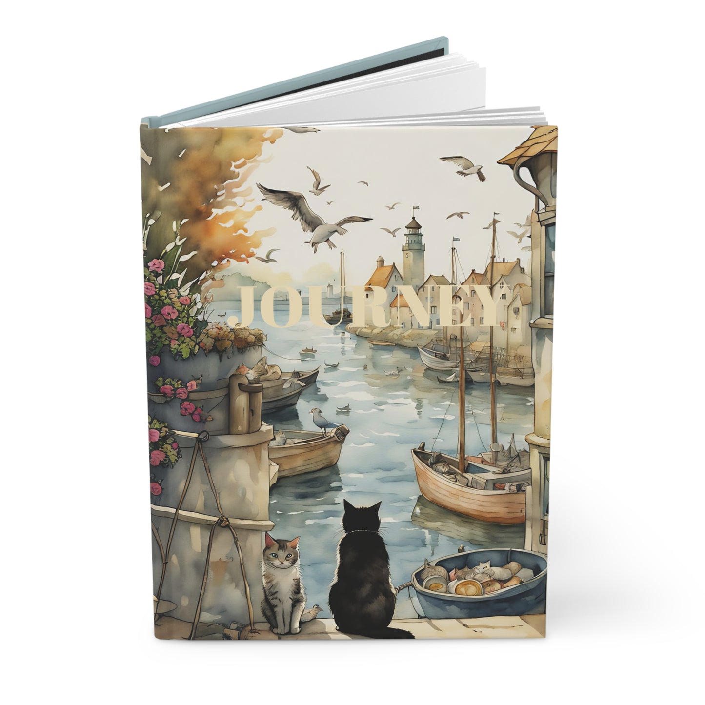 Harbour cats hard cover Journal hard Cover ,Notebook gift art Matte